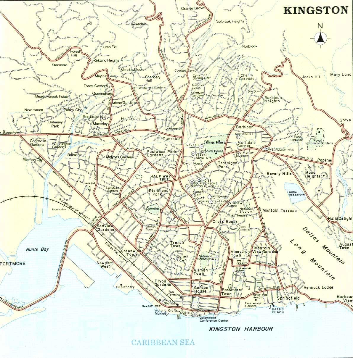 வரைபடம் ஜமைக்கா கிங்ஸ்டன் சுற்றுப்புறங்களில்
